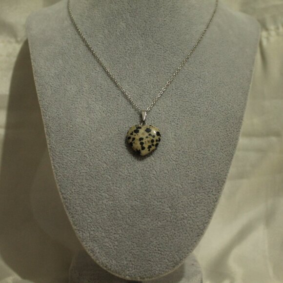 Dalmatian Jasper Heart Pendant Necklace – Natural Stone Good Vibes Jewelry - Picture 5 of 6